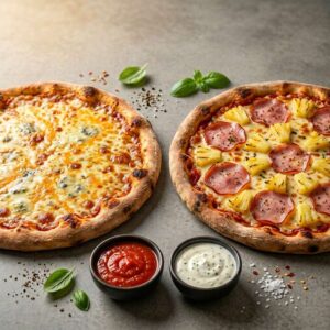 Quattroformaggi i Hawajska z sosami